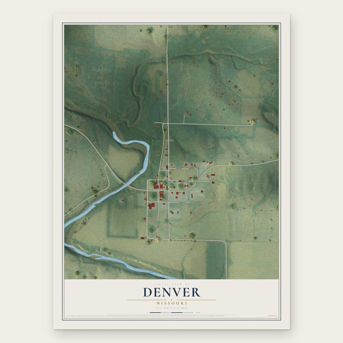 Denver, Missouri map print, the full design