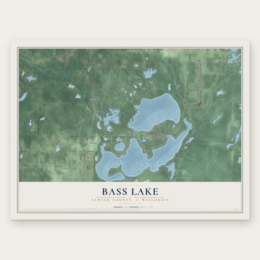 Bass Lake, Sawyer County, Wisconsin map print, the full design