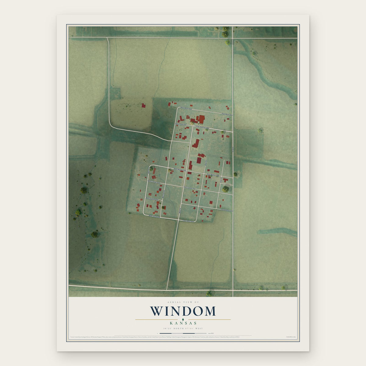 Windom, Kansas map print, the full design