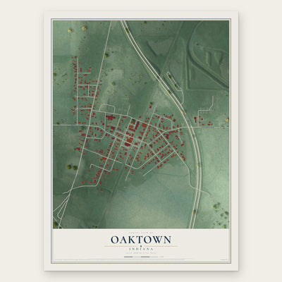 Oaktown, Indiana map print, the full design