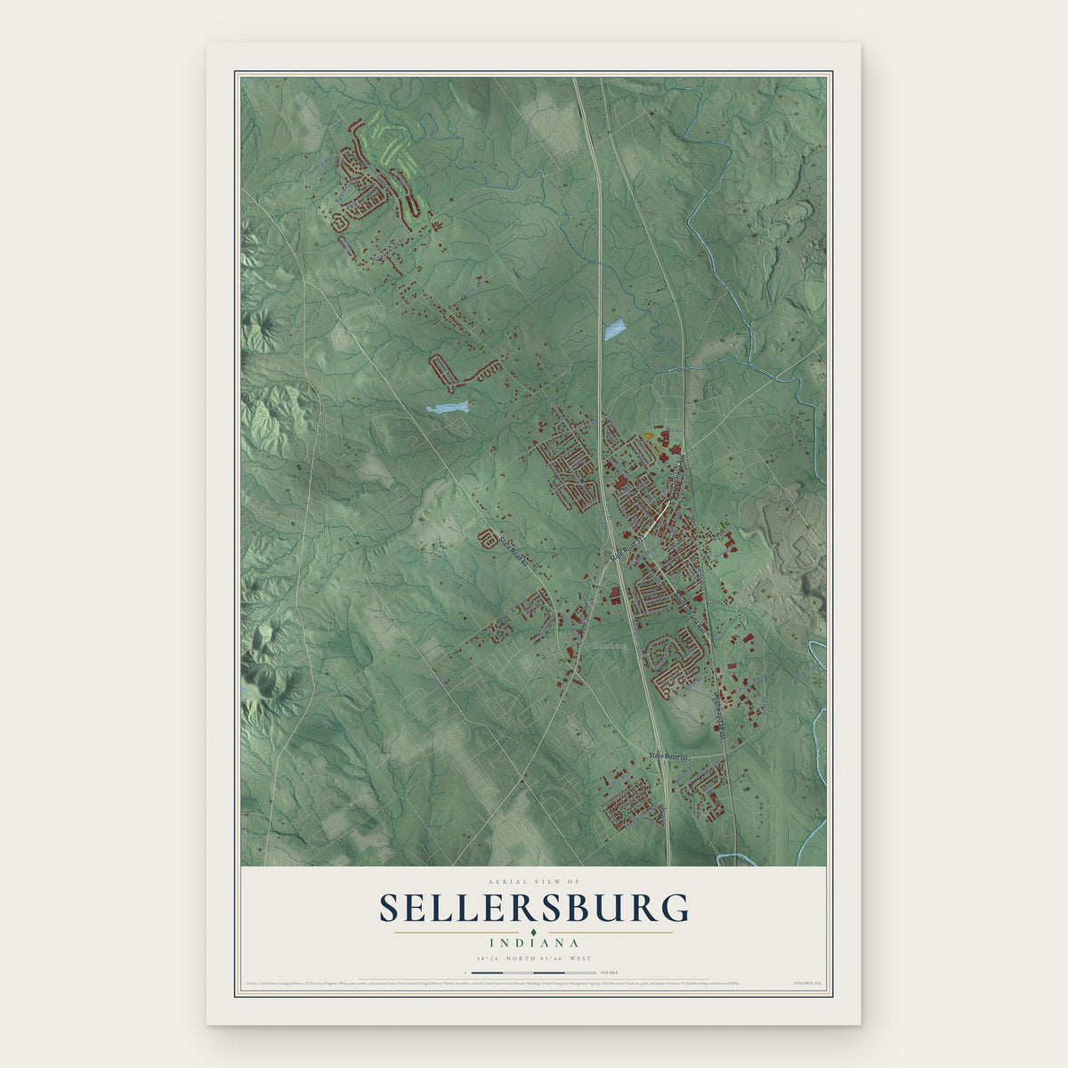 Sellersburg, Indiana map print, the full design