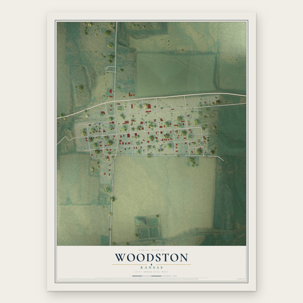 Woodston, Kansas map print, the full design