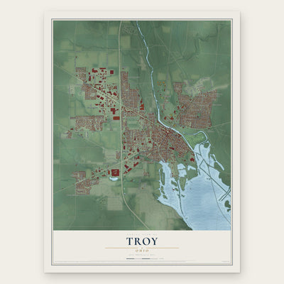Troy, Ohio map print, the full design