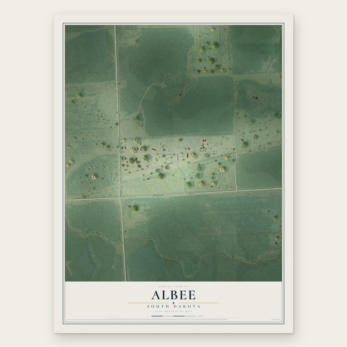 Albee, South Dakota map print, the full design