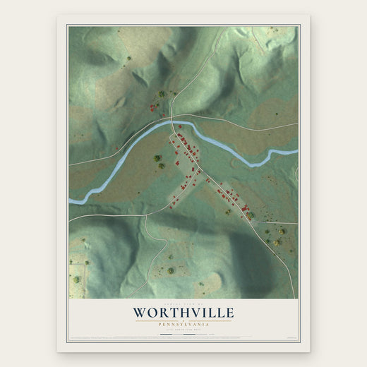 Worthville, Pennsylvania map print, the full design