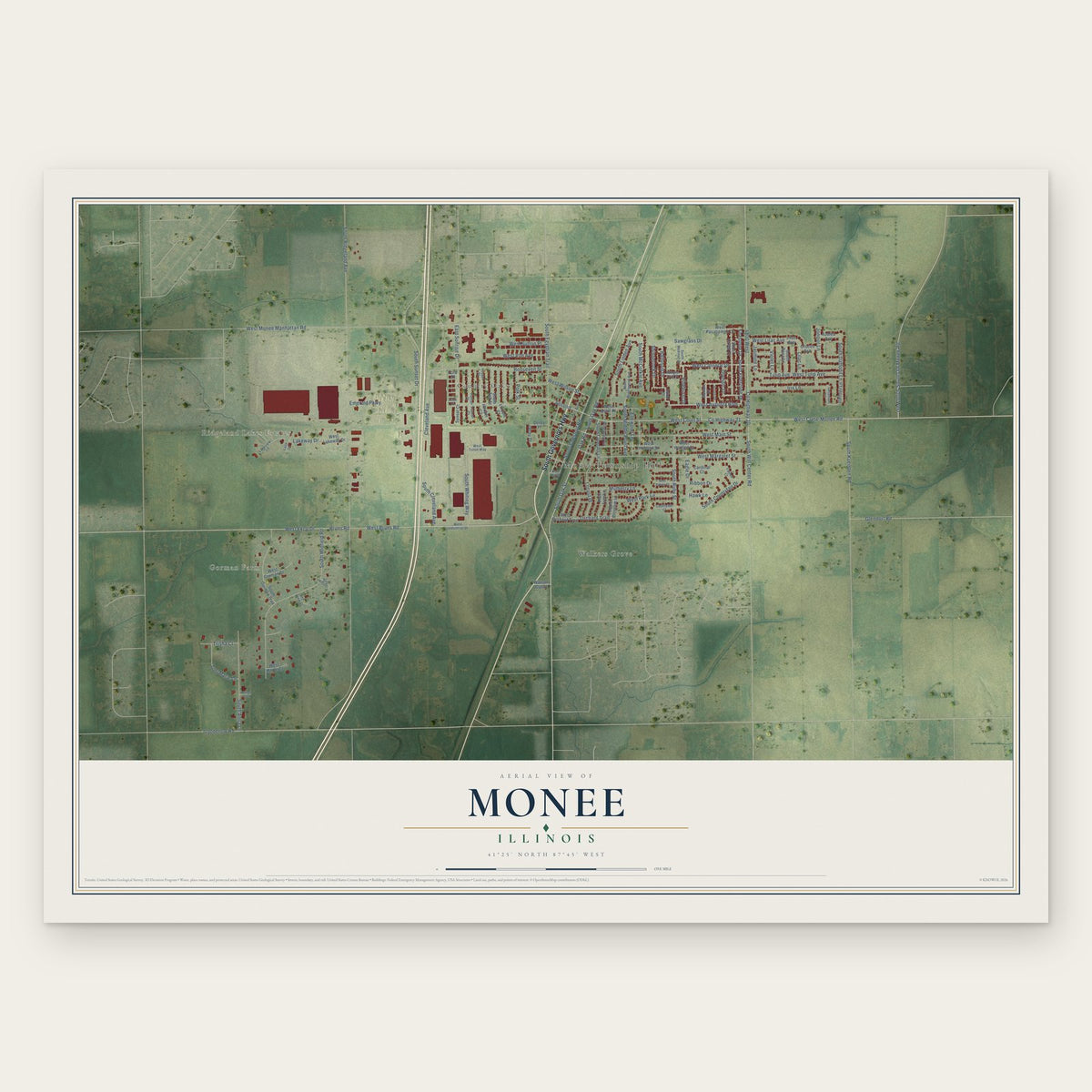 Monee, Illinois map print, the full design
