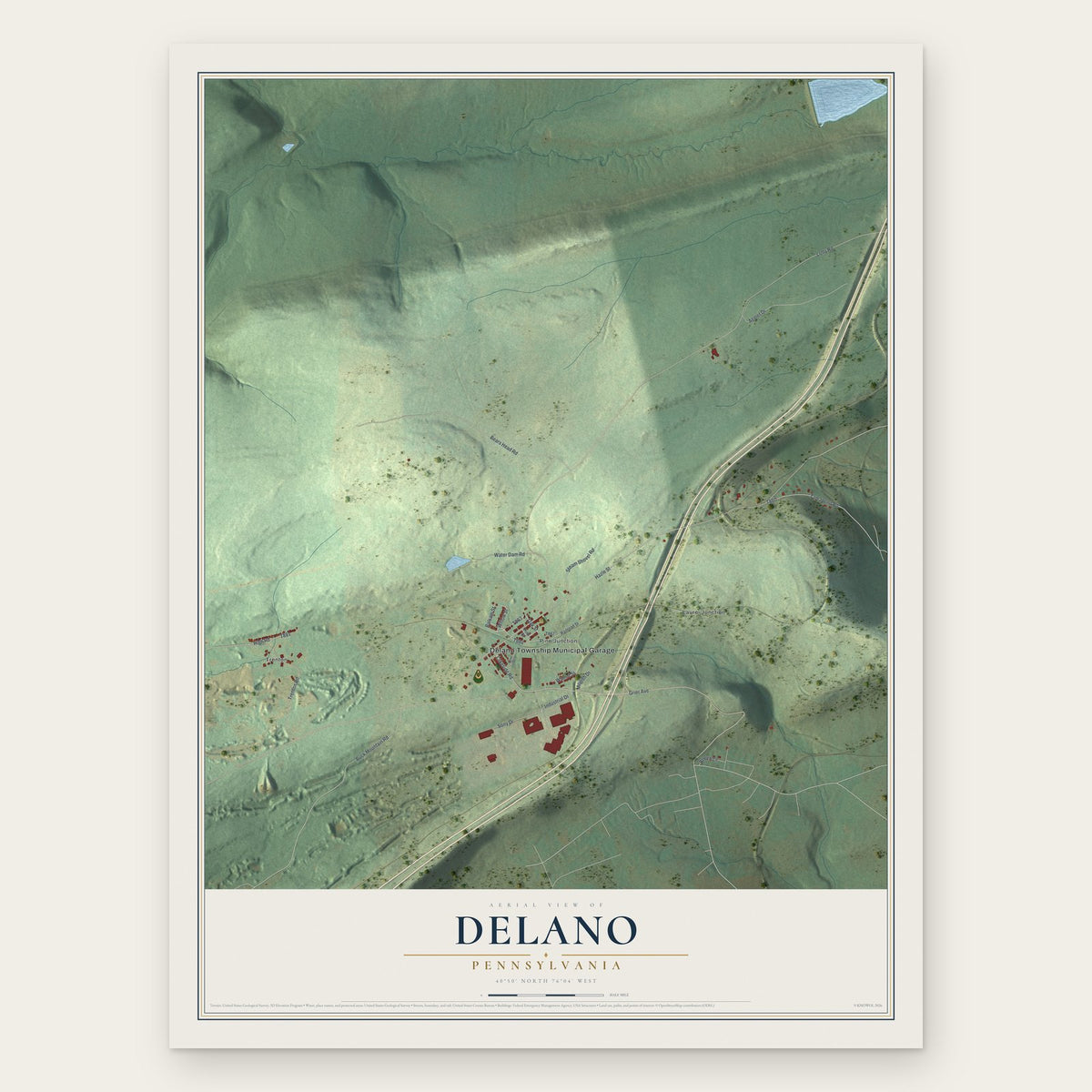 Delano, Pennsylvania map print, the full design