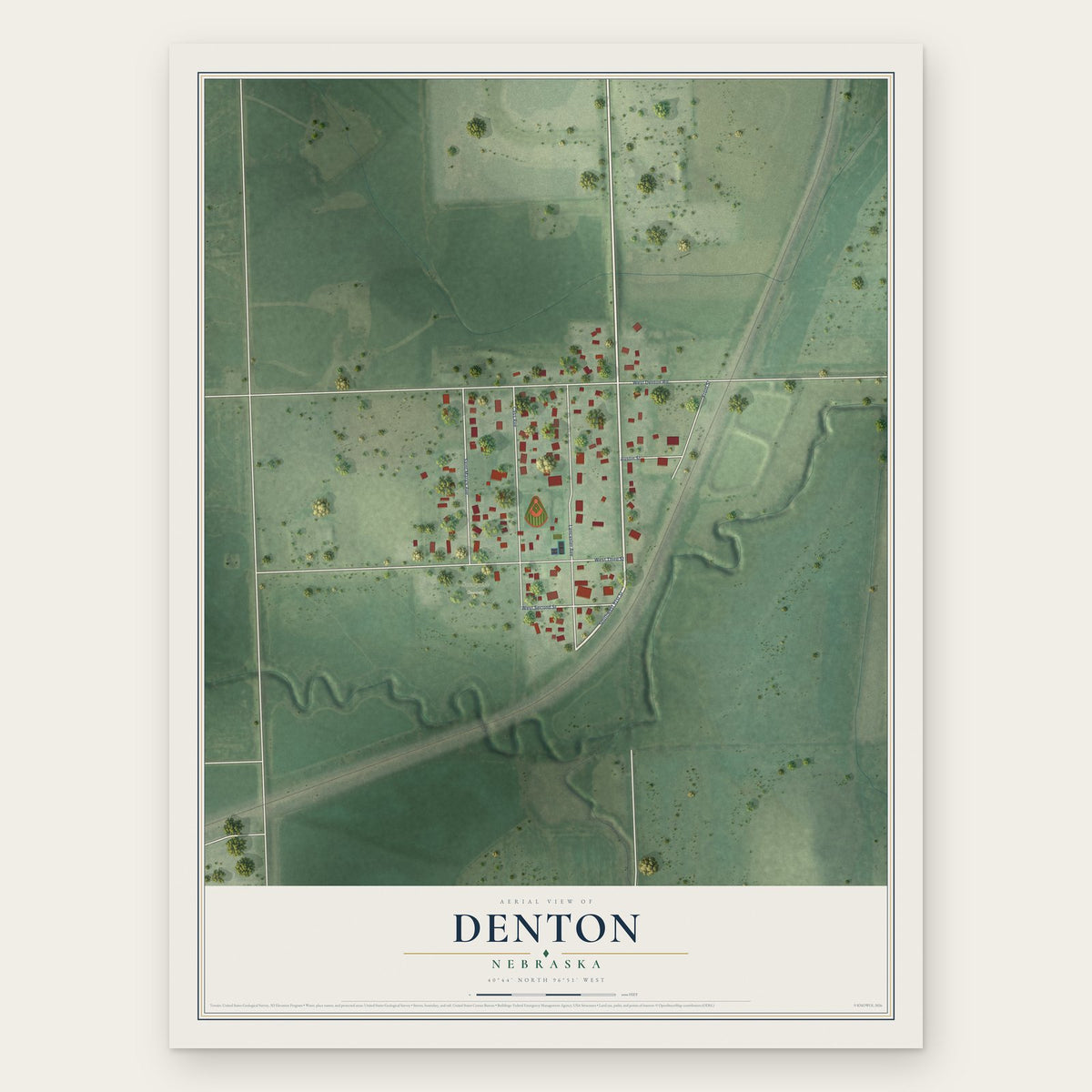 Denton, Nebraska map print, the full design