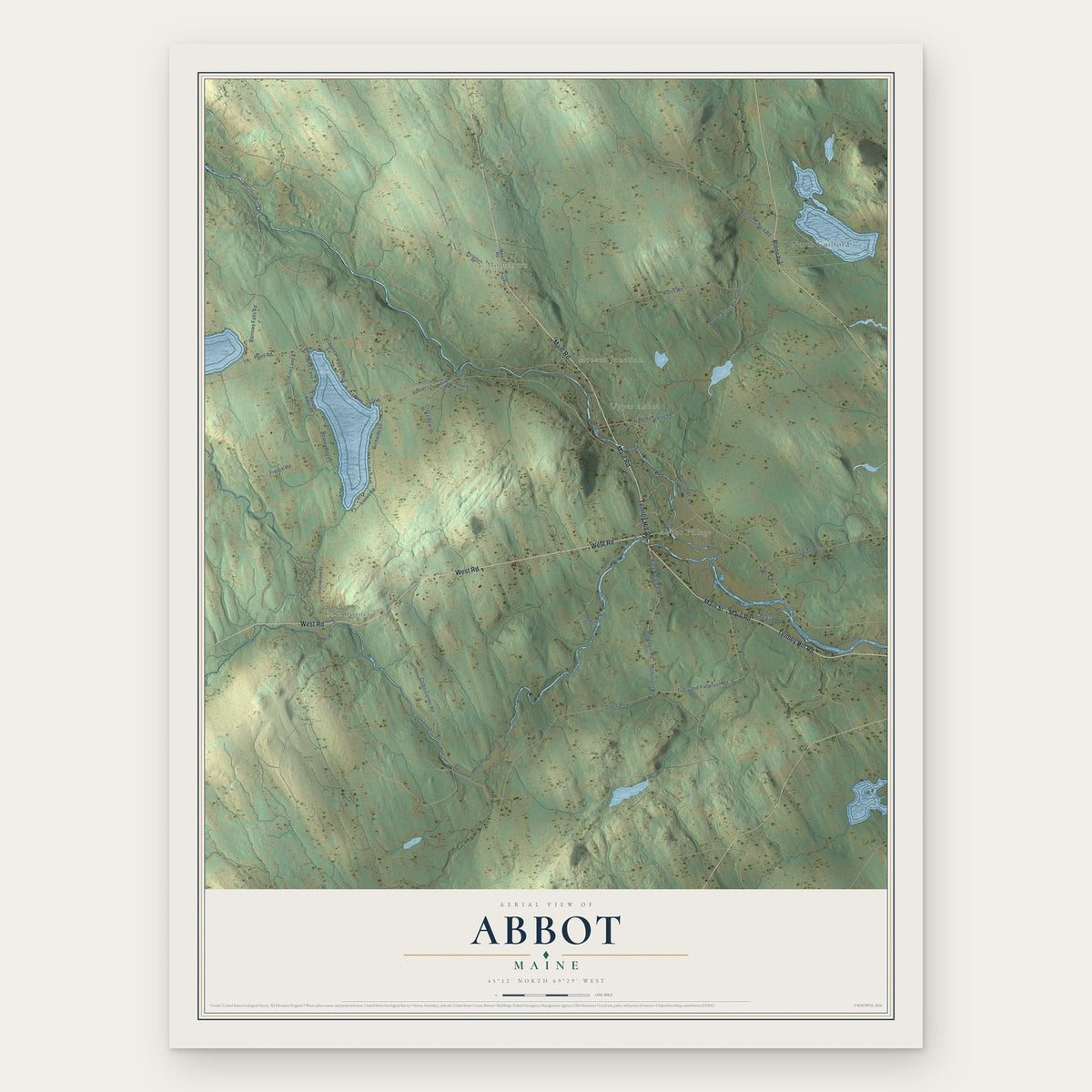 Abbot, Maine map print, the full design