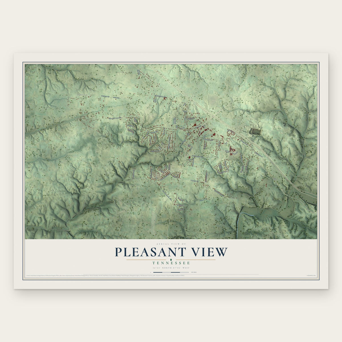 Pleasant View, Tennessee map print, the full design