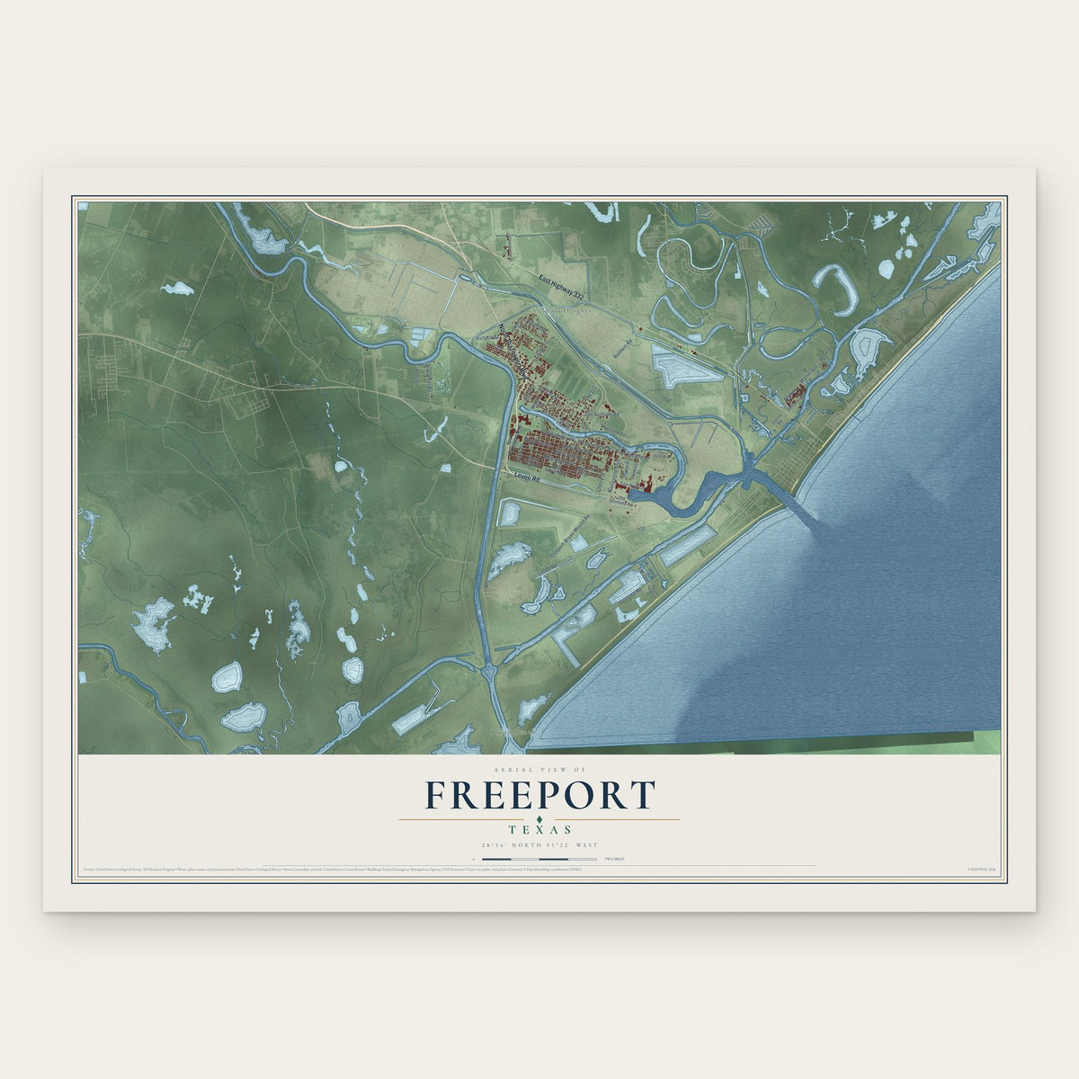Freeport, Texas map print, the full design