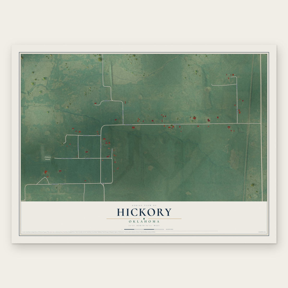 Hickory, Oklahoma map print, the full design