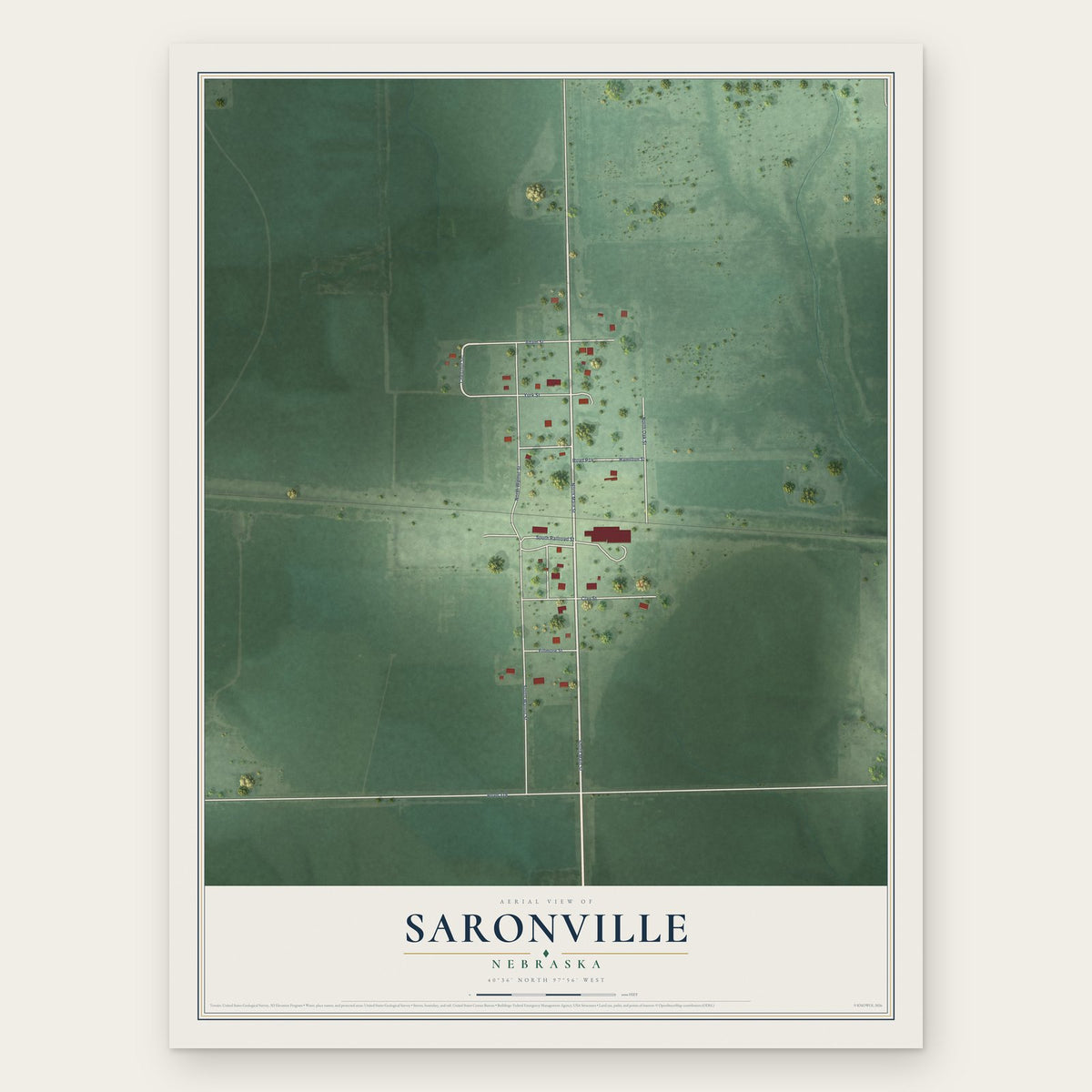 Saronville, Nebraska map print, the full design