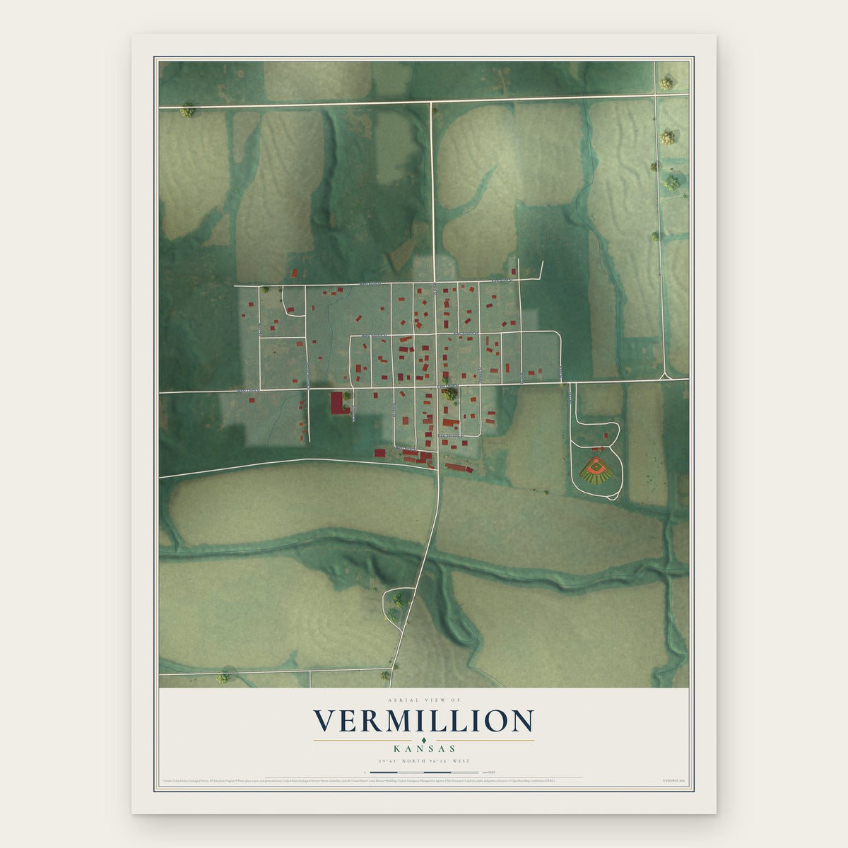 Vermillion, Kansas map print, the full design