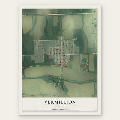 Vermillion, Kansas map print, the full design