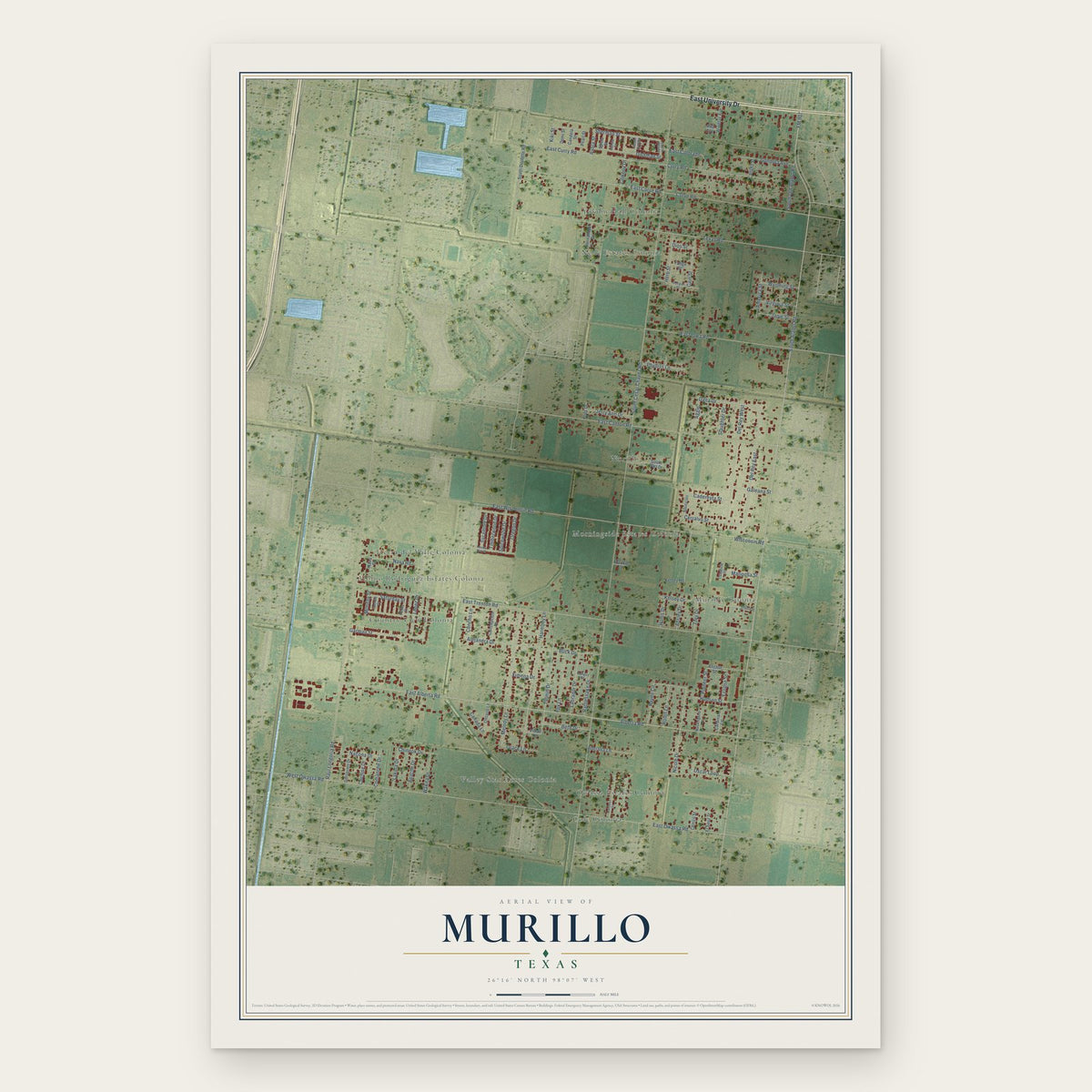 Murillo, Texas map print, the full design