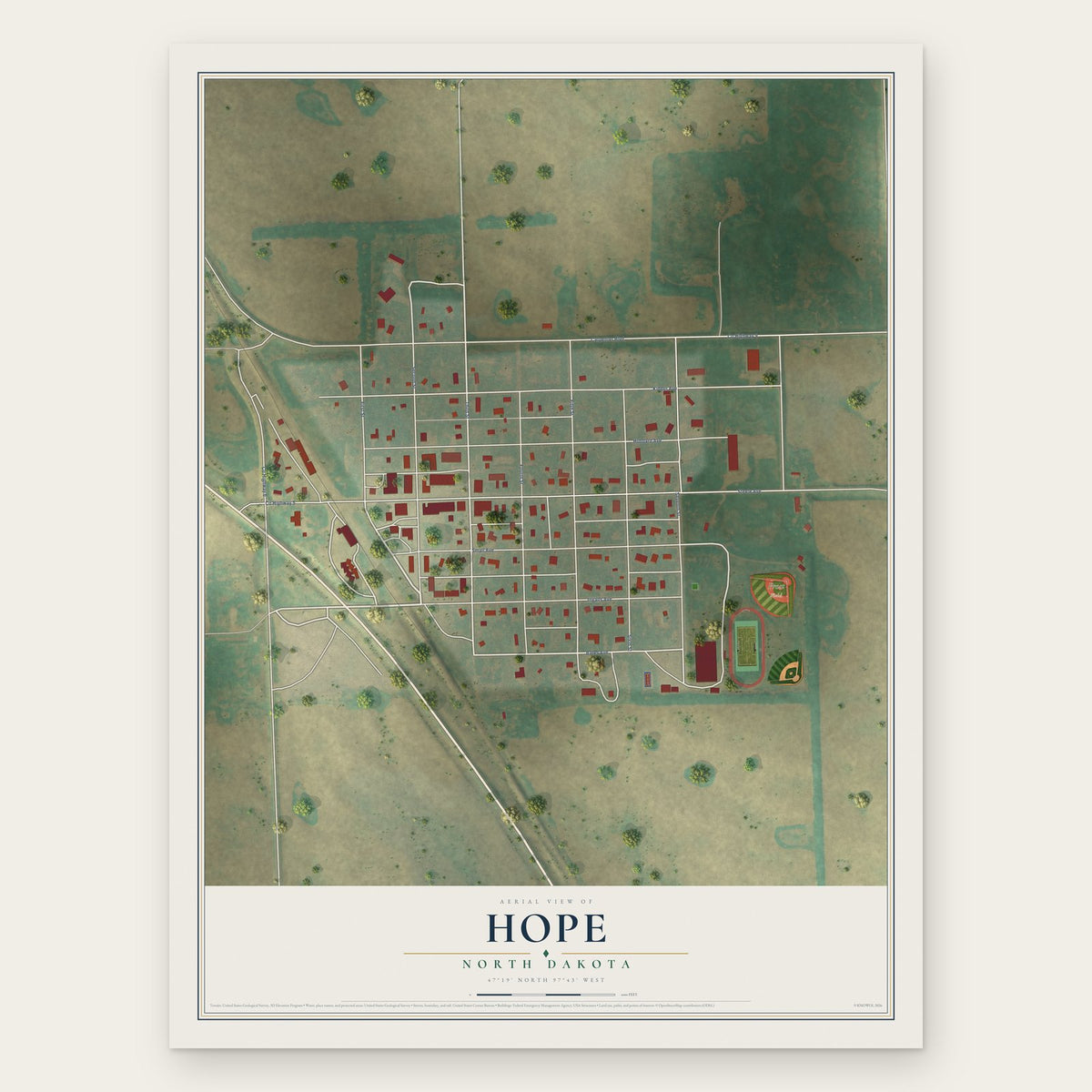 Hope, North Dakota map print, the full design