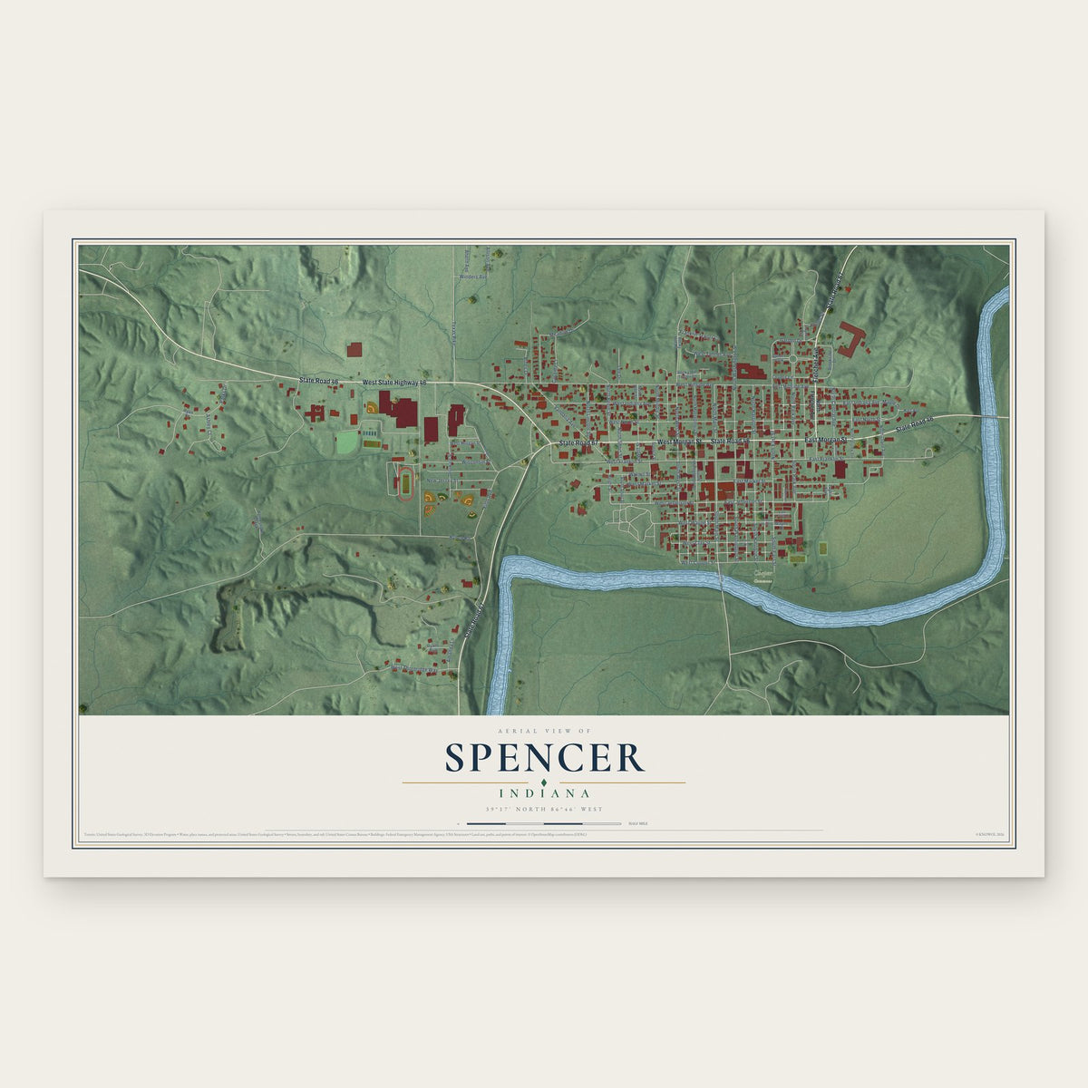 Spencer, Indiana map print, the full design