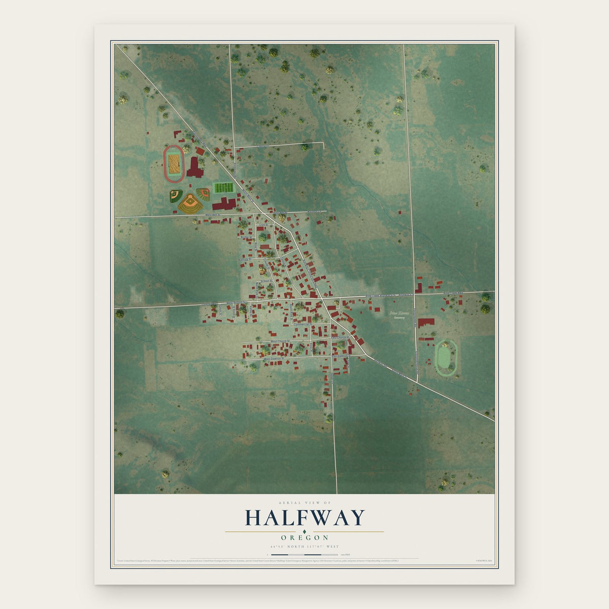 Halfway, Oregon map print, the full design