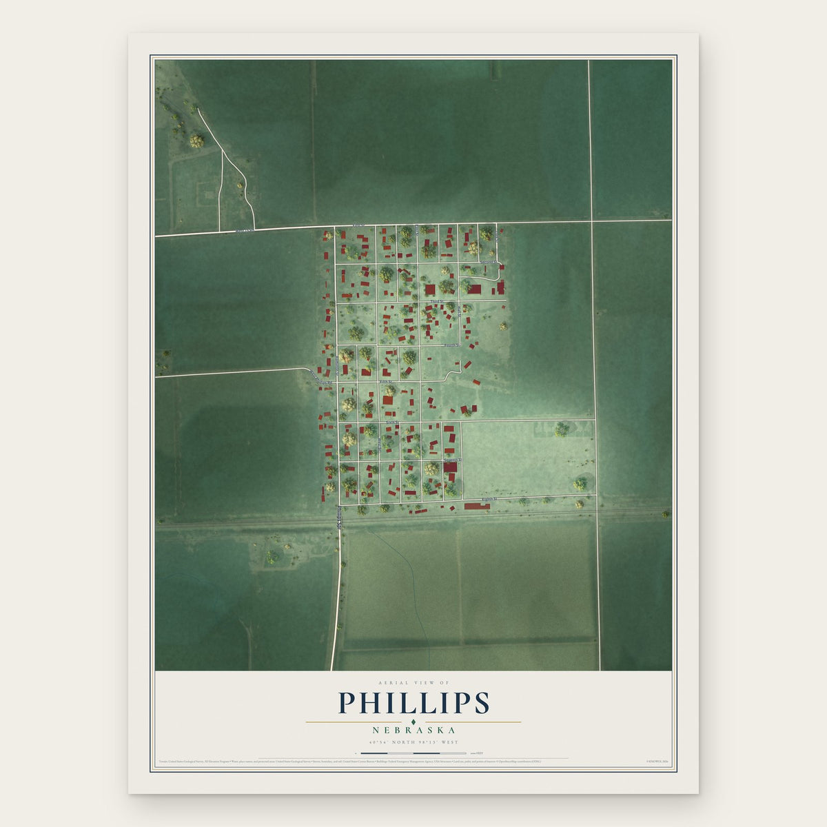 Phillips, Nebraska map print, the full design