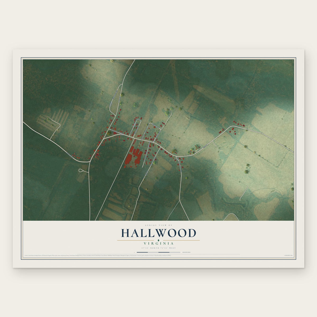 Hallwood, Virginia map print, the full design