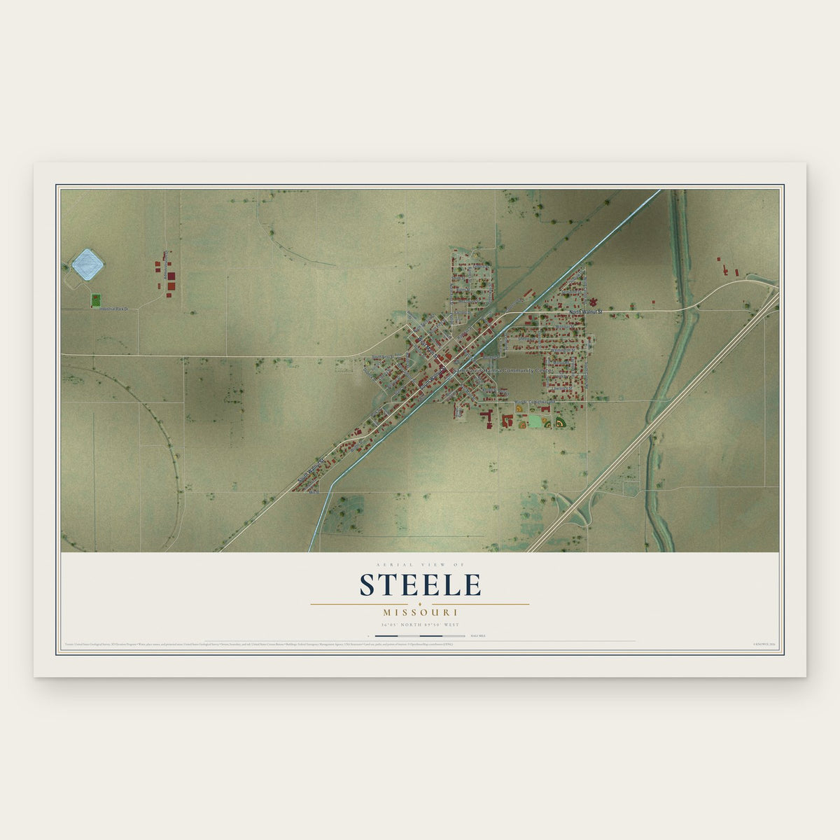Steele, Missouri map print, the full design