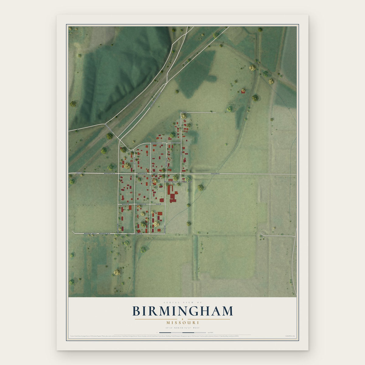 Birmingham, Missouri map print, the full design
