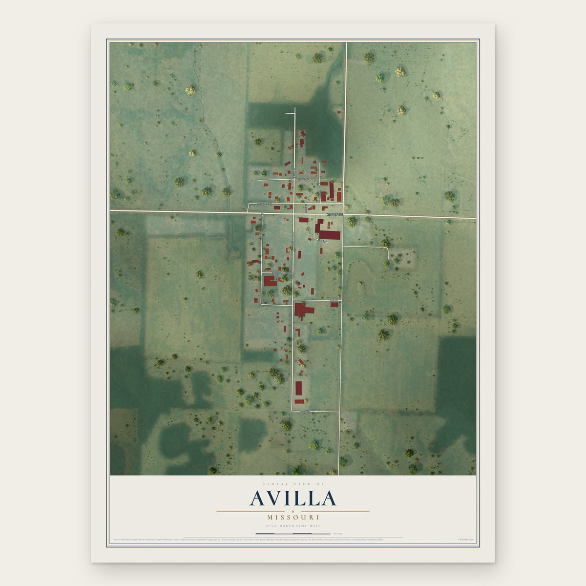 Avilla, Missouri map print, the full design