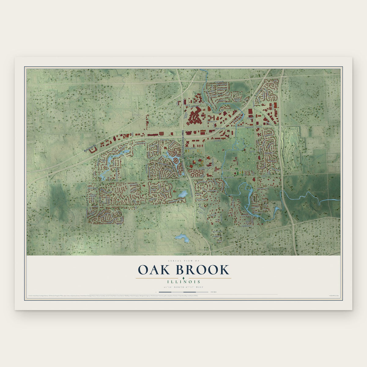 Oak Brook, Illinois map print, the full design