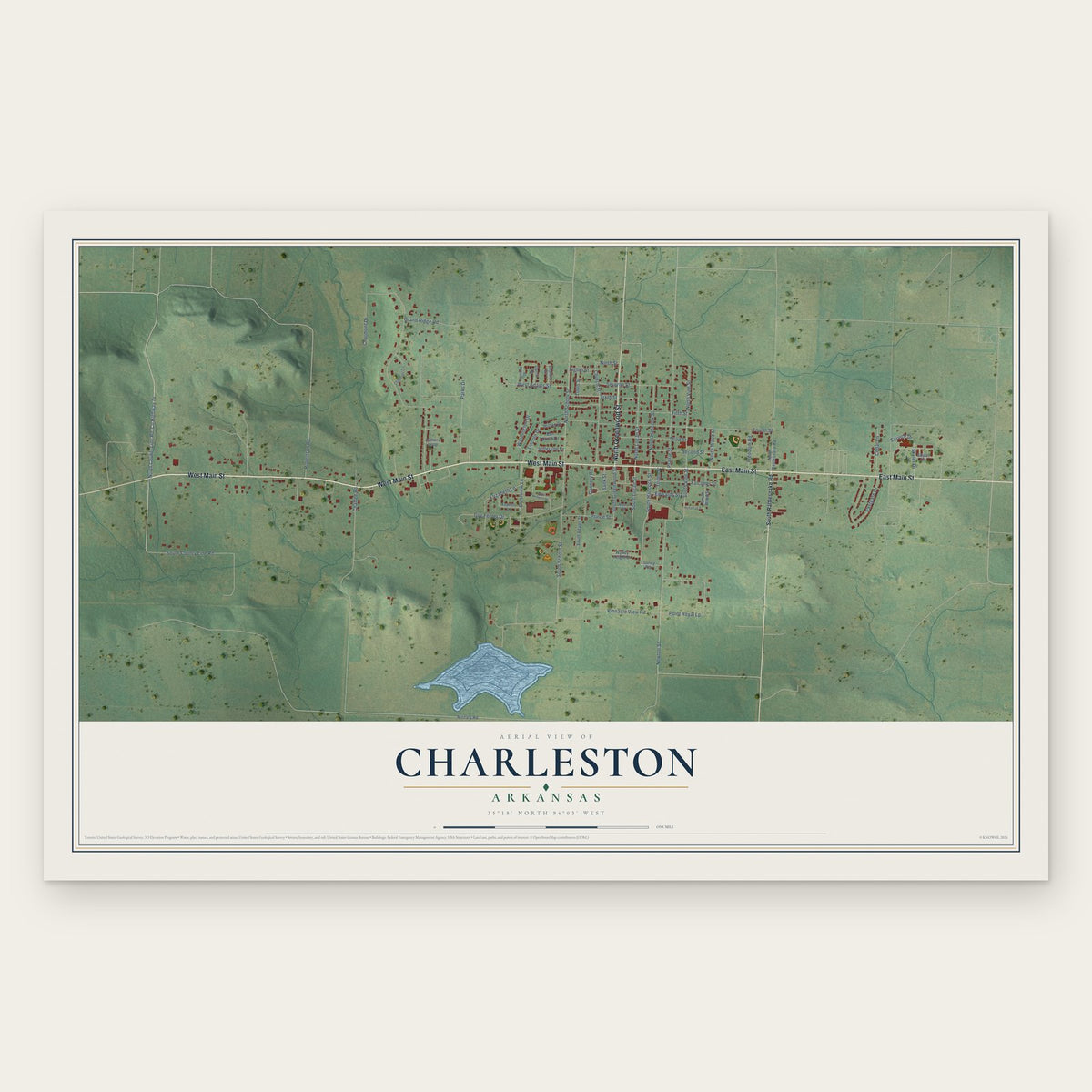 Charleston, Arkansas map print, the full design