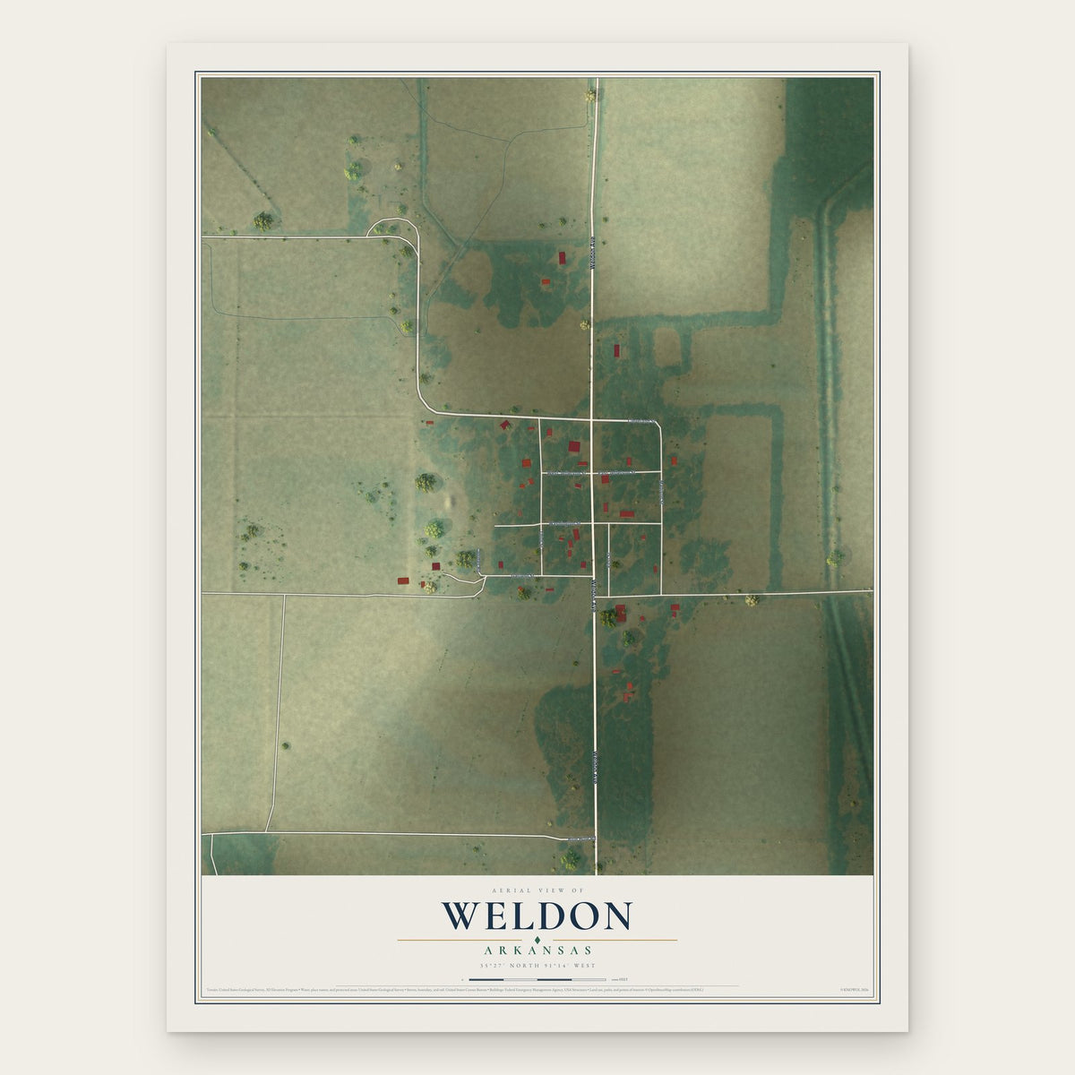Weldon, Arkansas map print, the full design
