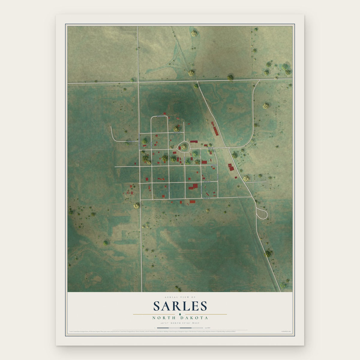 Sarles, North Dakota map print, the full design