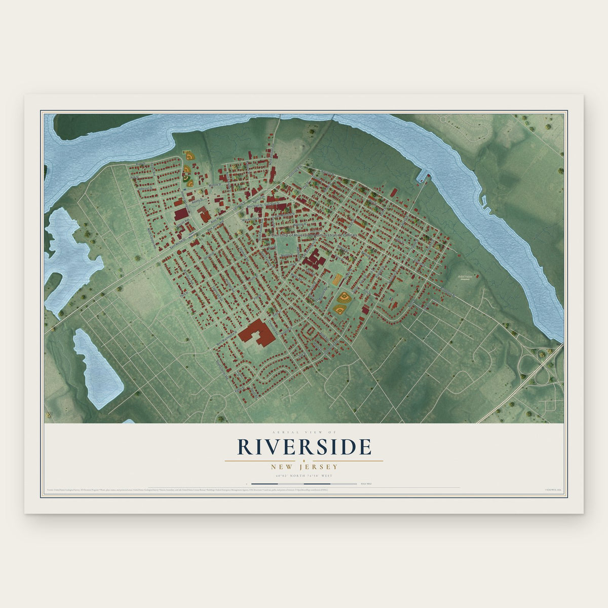 Riverside, New Jersey map print, the full design