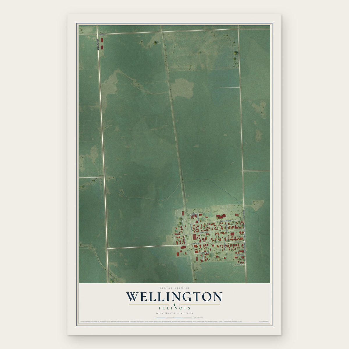 Wellington, Illinois map print, the full design