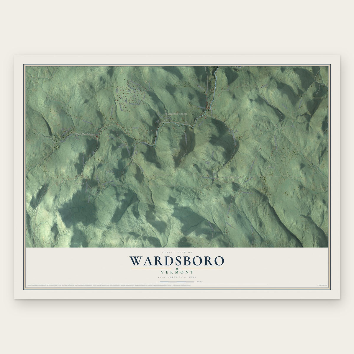 Wardsboro, Vermont map print, the full design