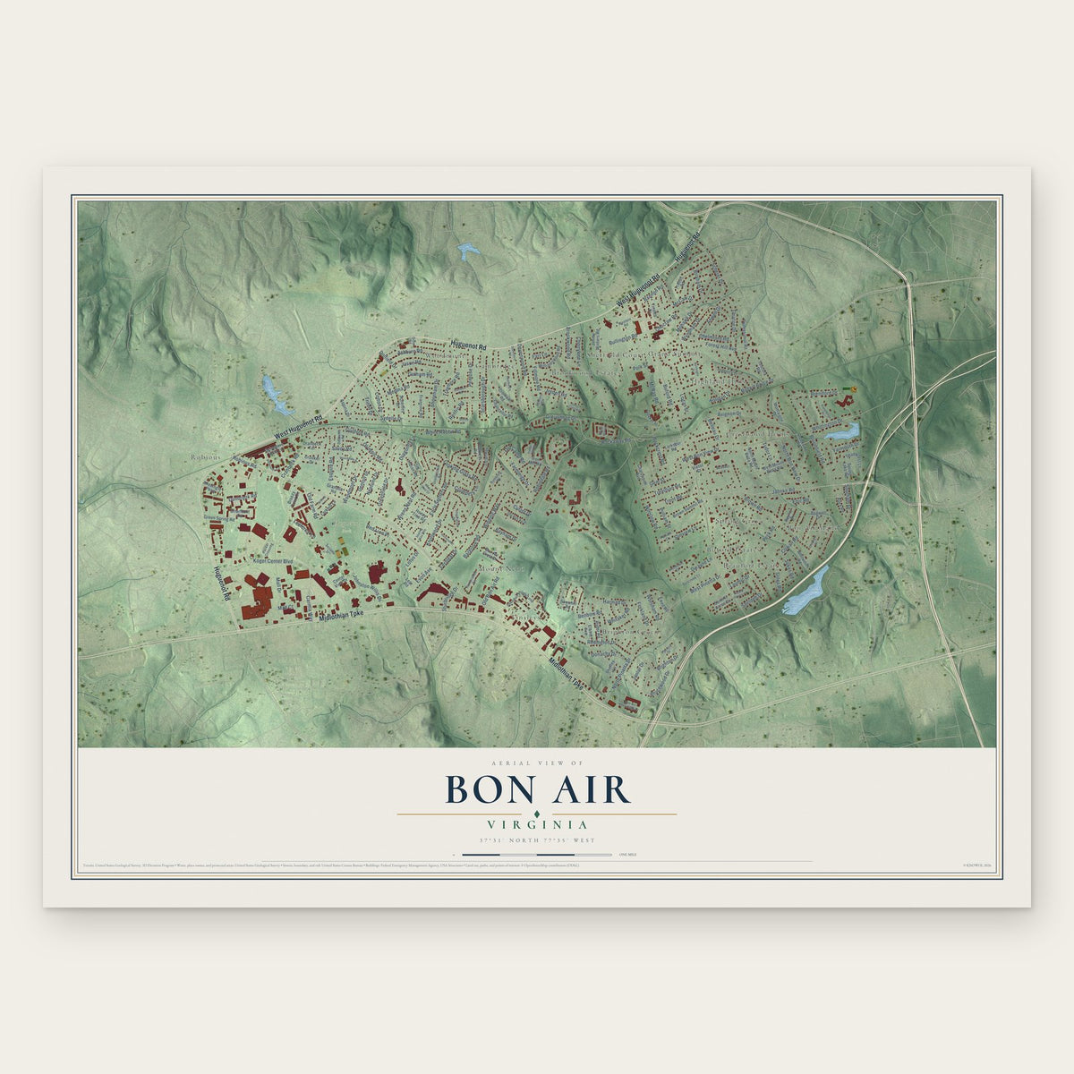 Bon Air, Virginia map print, the full design