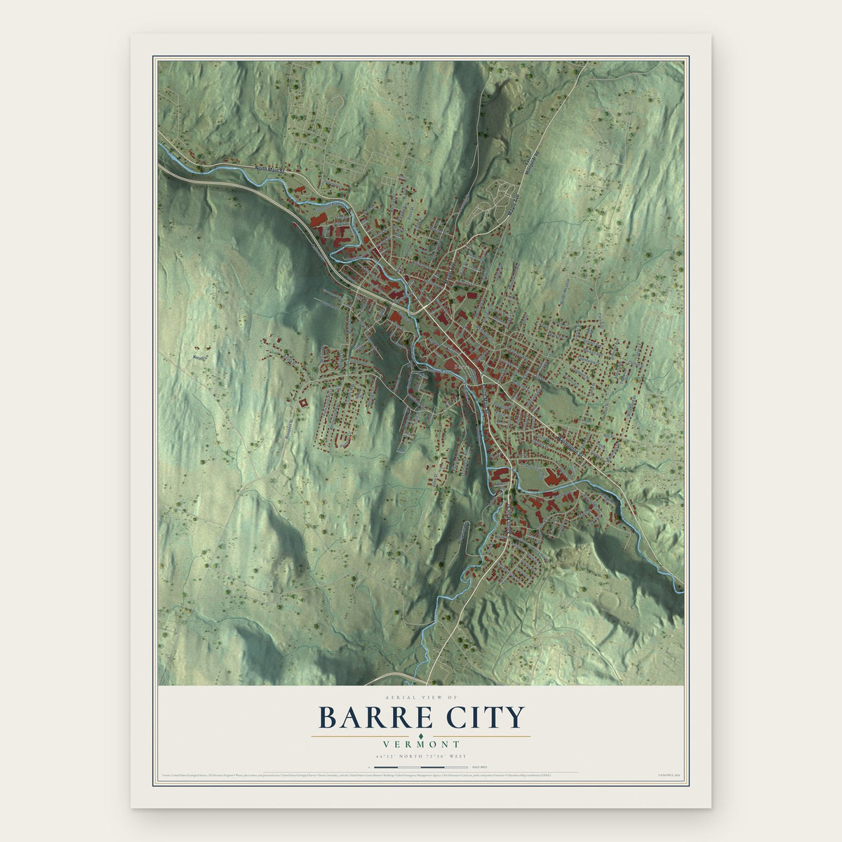 Barre City, Vermont map print, the full design