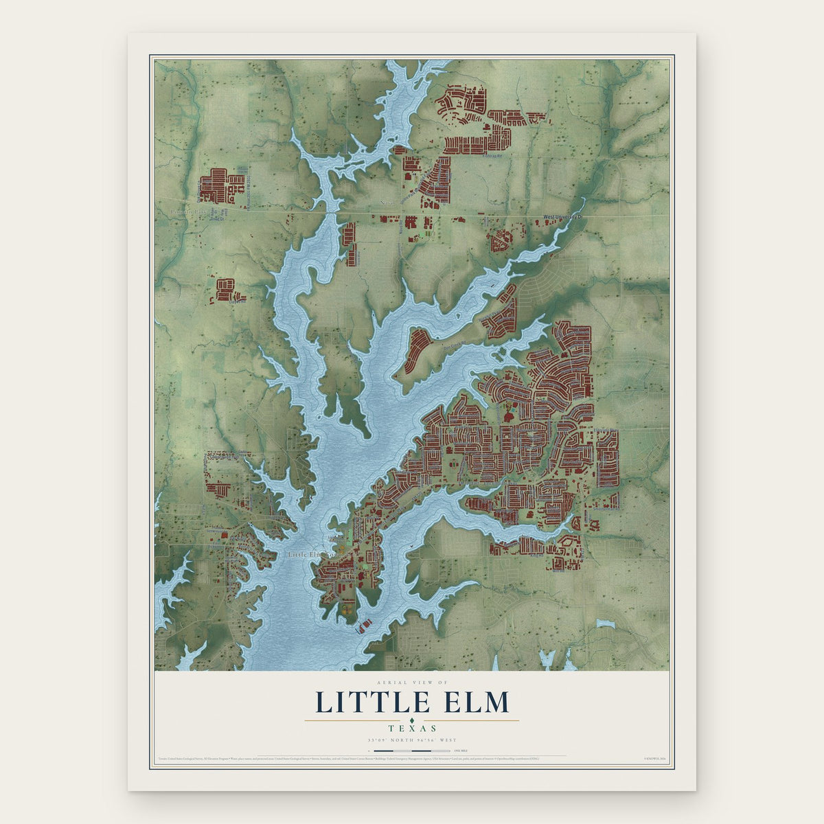 Little Elm, Texas map print, the full design