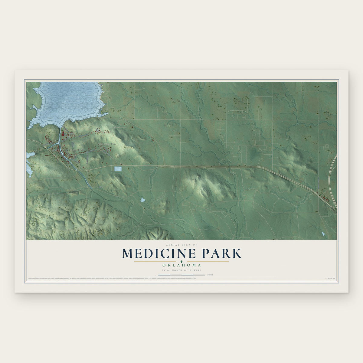 Medicine Park, Oklahoma map print, the full design