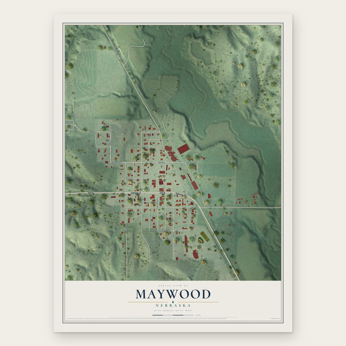 Maywood, Nebraska map print, the full design