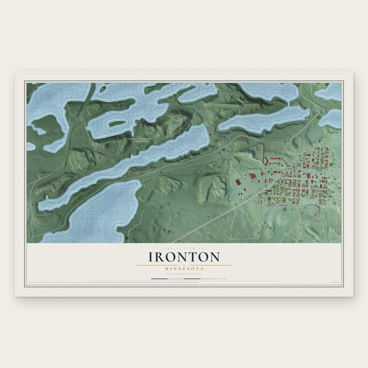 Ironton, Minnesota map print, the full design