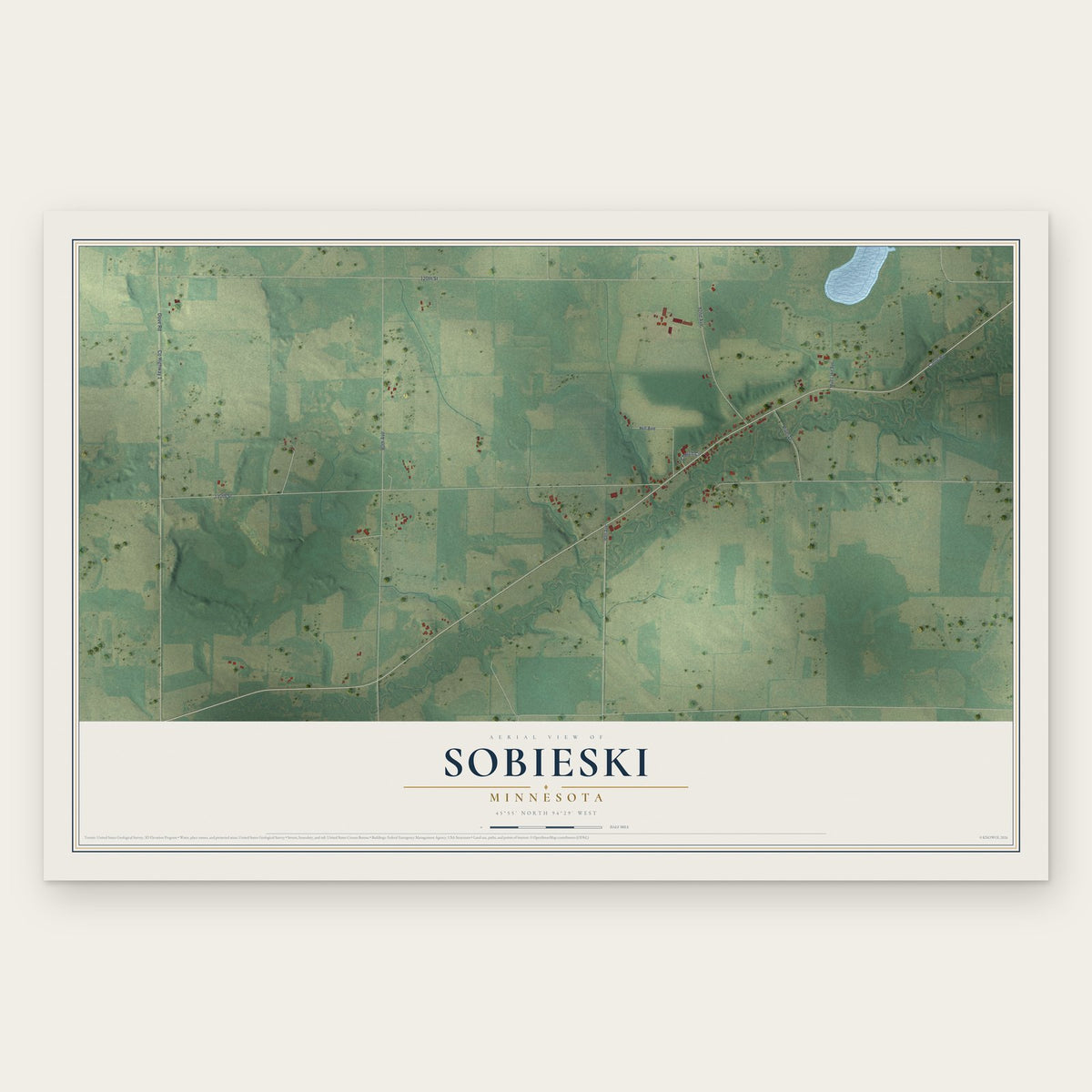 Sobieski, Minnesota map print, the full design