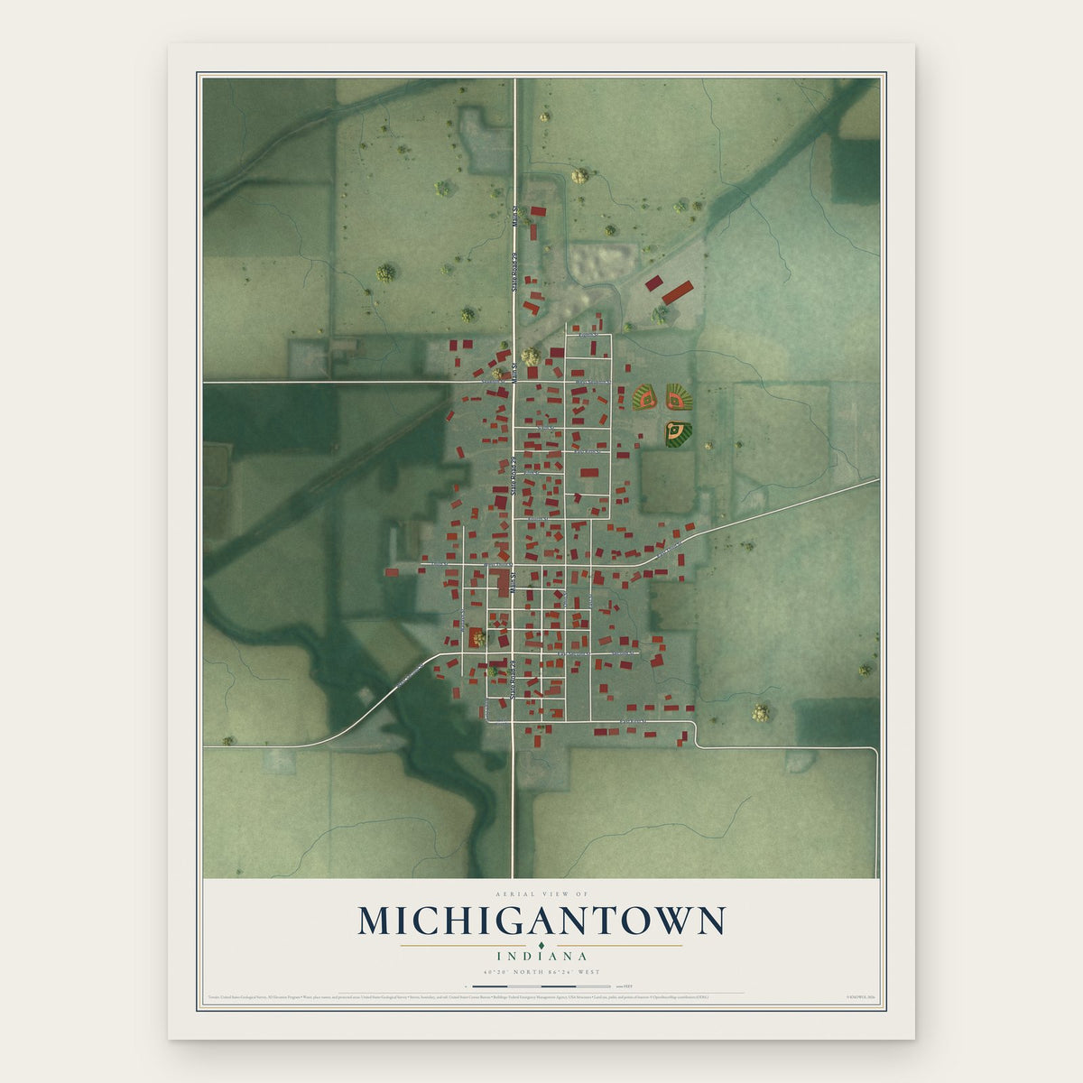 Michigantown, Indiana map print, the full design