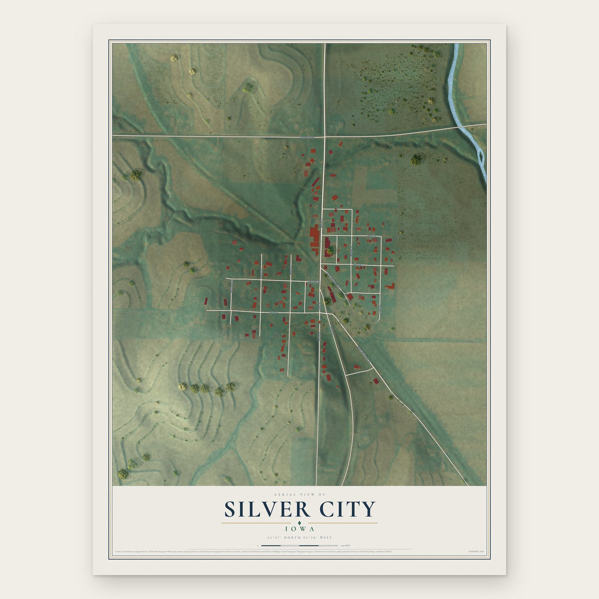 Silver City, Iowa map print, the full design