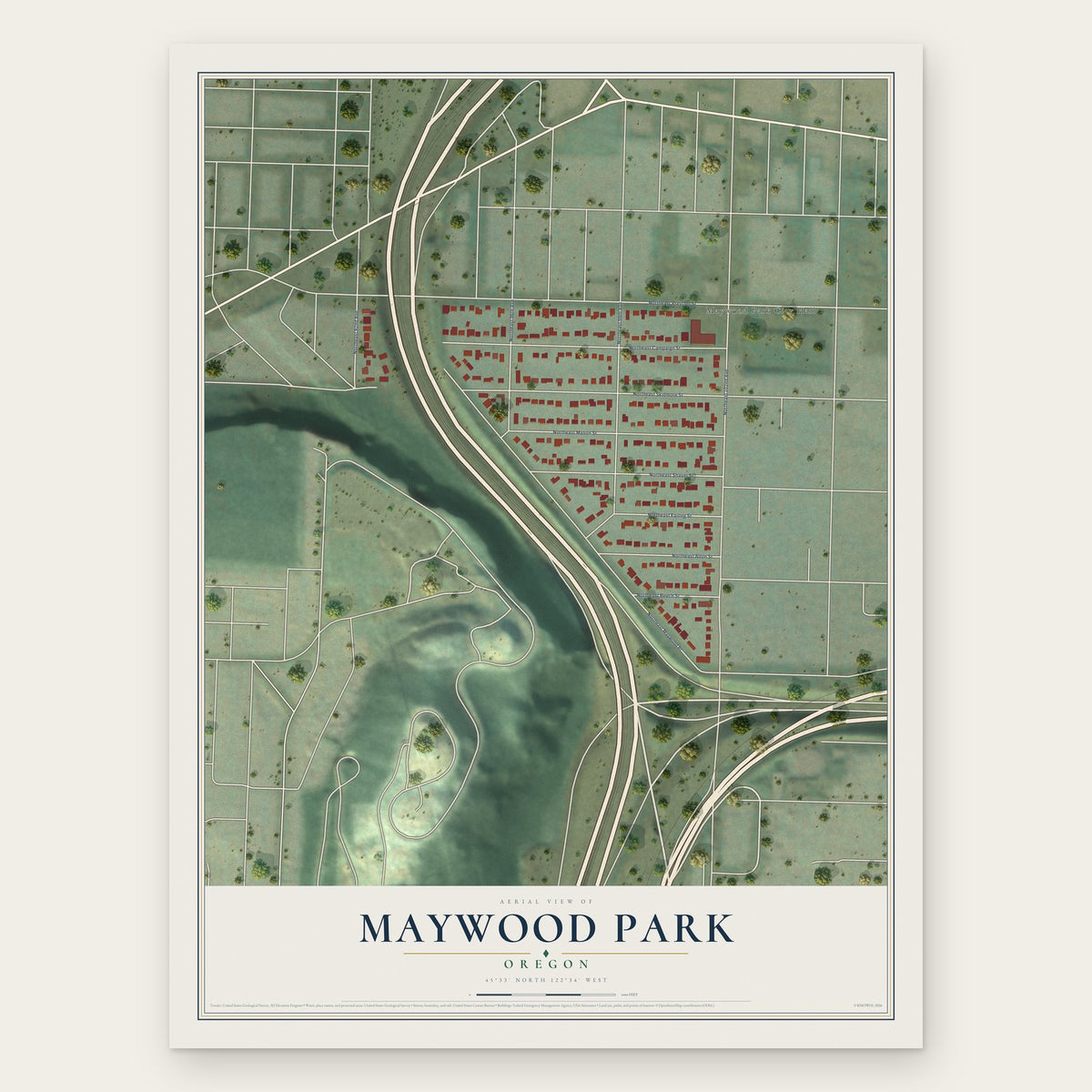 Maywood Park, Oregon map print, the full design