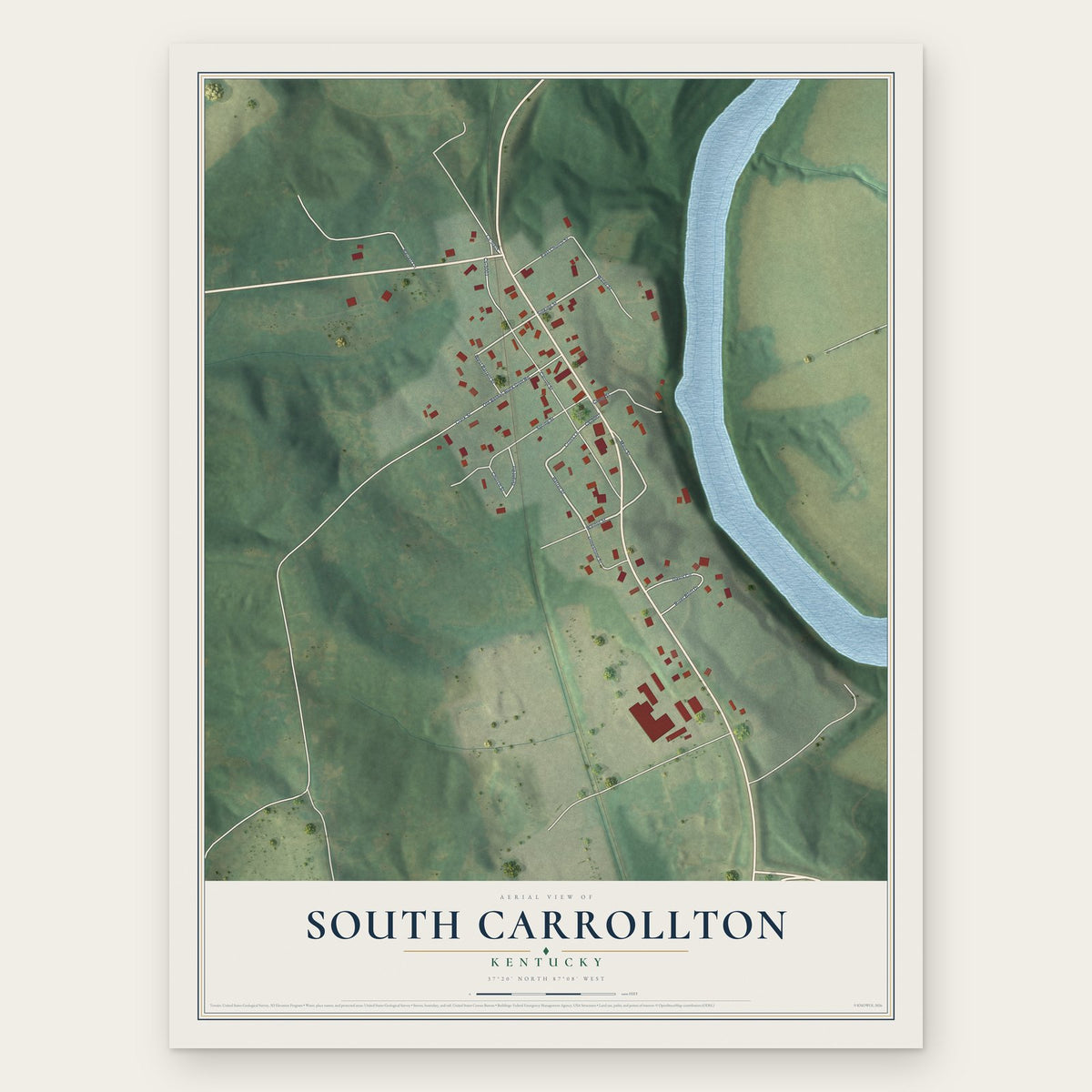 South Carrollton, Kentucky map print, the full design