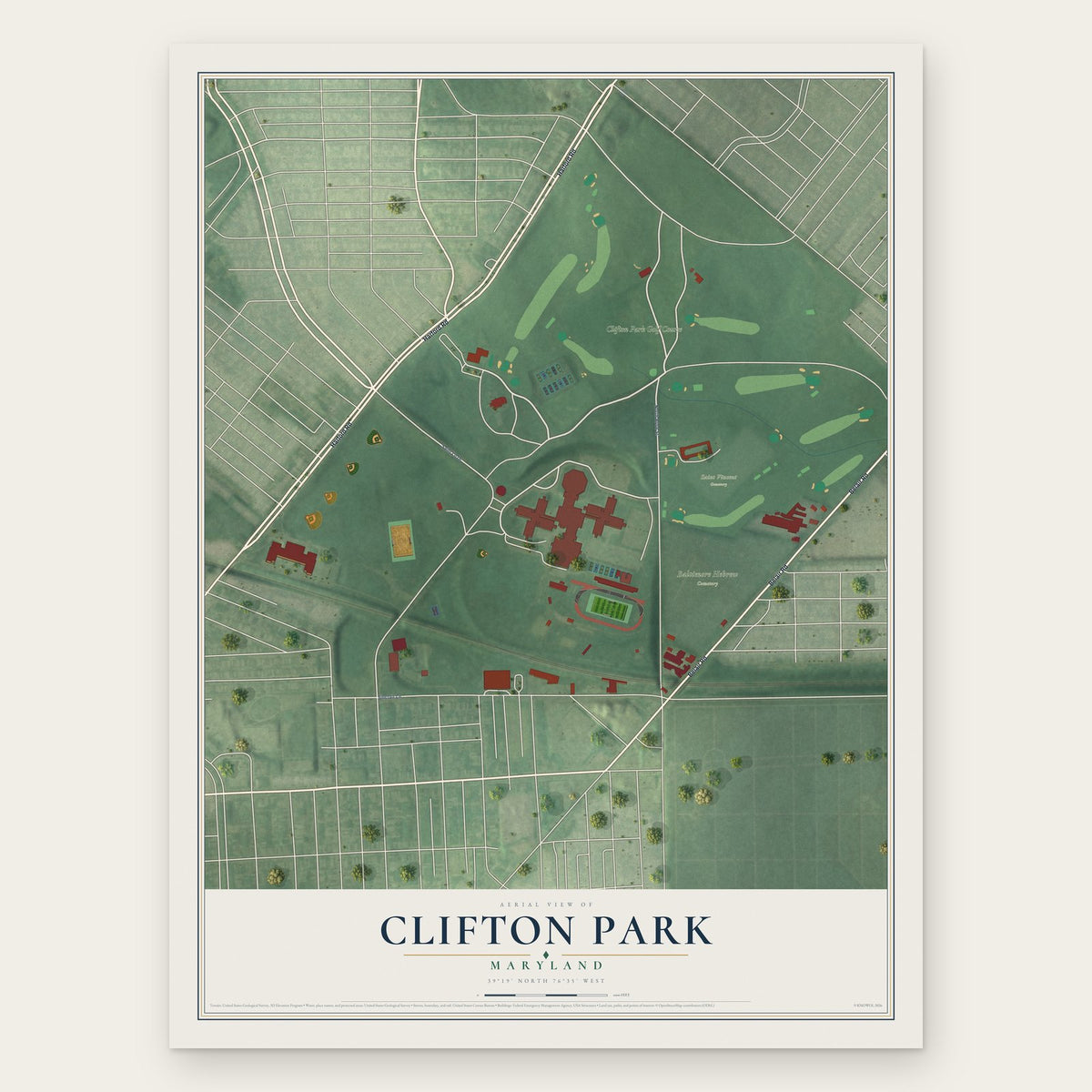 Clifton Park, Maryland map print, the full design
