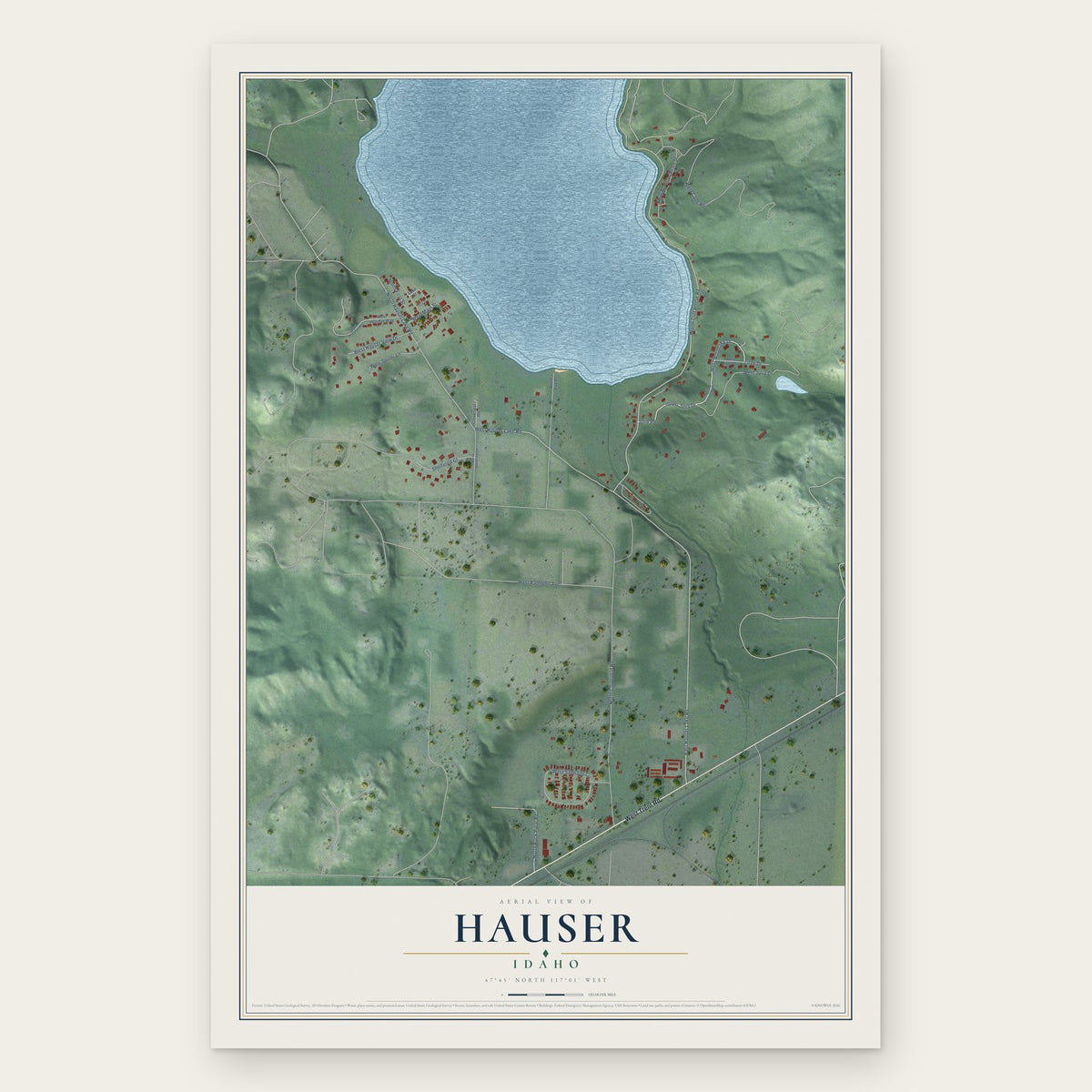 Hauser, Idaho map print, the full design