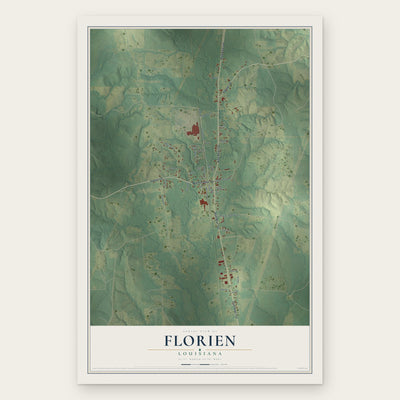 Florien, Louisiana map print, the full design