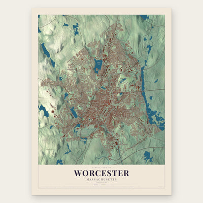 Worcester, Massachusetts map print, the full design
